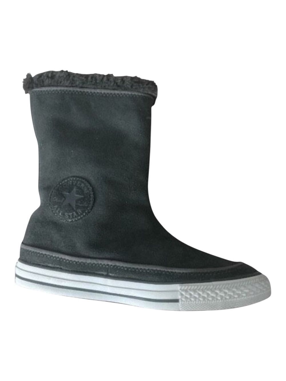 Converse Beverly Boots Grey Suede Women Size 6.5 Leather Winter Faux-Fur Collar